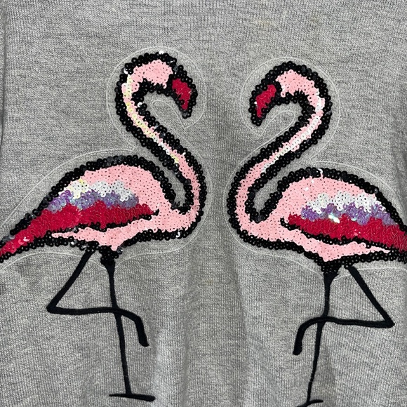 Abercrombie Kids Pink Sequin Flamingos Crewneck Sweater Size 11/12Y - Picture 5 of 11